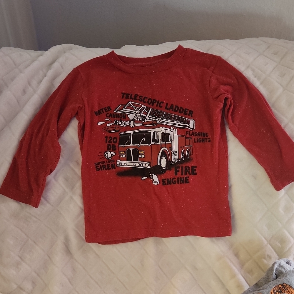 Jumping Beans Red Long Sleeve Tee Fire Truck Design